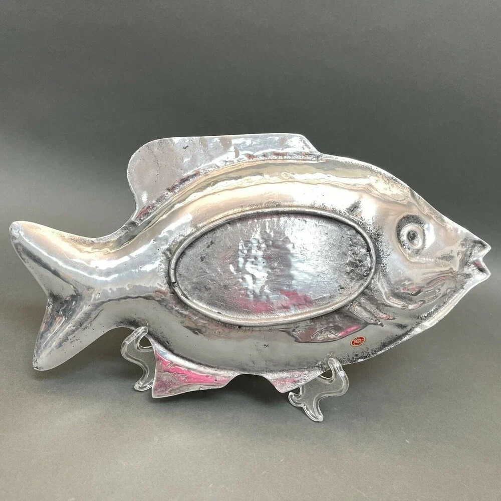 Fish Platter Silver-tone Metal Made in Mexico‎ 13 7/8